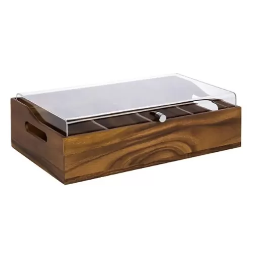 APS Acacia Wooden Cutlery Box With Cover 51x28x14cm - pack size 1