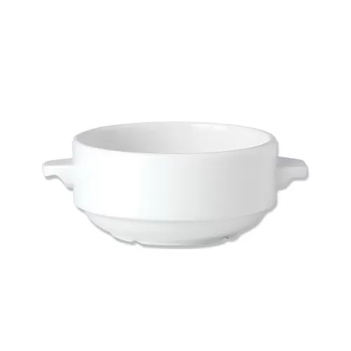 Steelite Simplicity Vitrified Porcelain White Round Lugged Stacking Soup Cup 28.5cl - pack size 36
