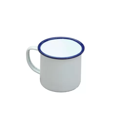 Enamel White Mug With Blue Rim 8cm - pack size 1