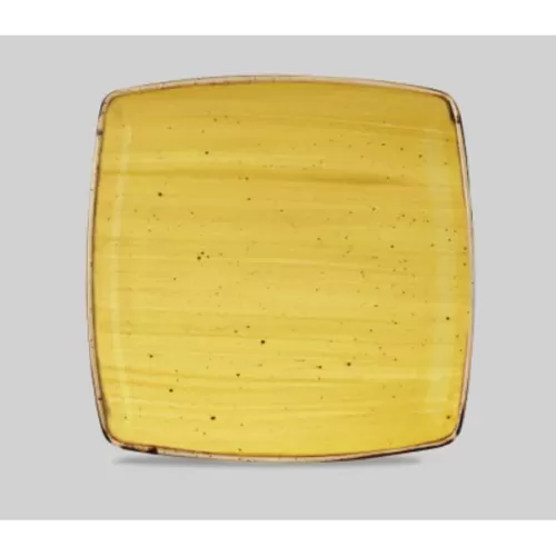 Churchill Stonecast Super Vitrified Porcelain Mustard Seed Yellow Deep Square Plate 26.8cm 10.5in - pack size 6