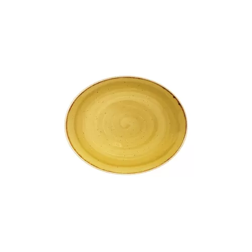 Churchill Stonecast Vitrified Porcelain Mustard Seed Yellow Oval Coupe Plate 19.2x16cm - pack size 12