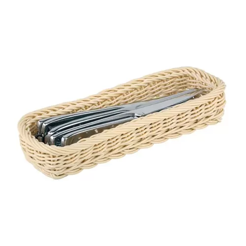 APS Plastic Oblong Rattan Cutlery Basket Light Beige - pack size 1