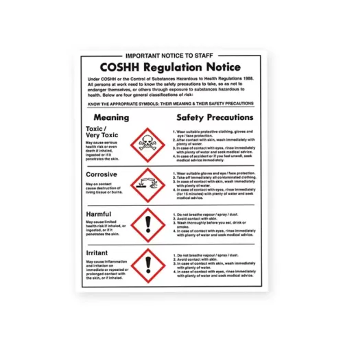 Mileta Safety Sign COSHH Regulations Notice - pack size 1
