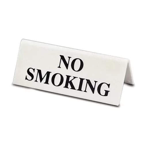 Mileta Plastic Tent 4.5 x 10cm Table Sign With Black on White Text - No Smoking - pack size 1