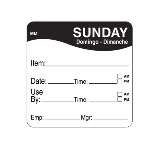 DayMark Label Sunday Removable Square 51mm - pack size 1