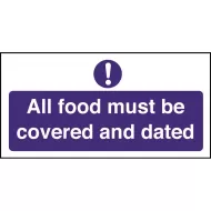 Mileta Kitchen Food Safety Sign Self Adhesive Vinyl 100 x 200mm - Food Must Be Covered - pack size 1