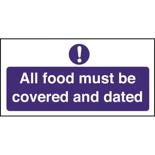 Mileta Kitchen Food Safety Sign Self Adhesive Vinyl 100 x 200mm - Food Must Be Covered - pack size 1