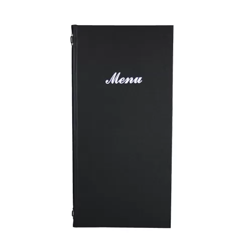 Carrick 2/3rd A4 Buckram Menu 4 card Black 31.5x15.5cm - pack size 1