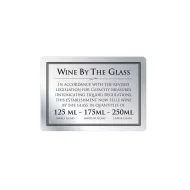 Mileta Silver Aluminium Rectangle Sign - Wine By The Glass 125ml, 175ml & 250ml 21 x 14.8cm - pack size 1