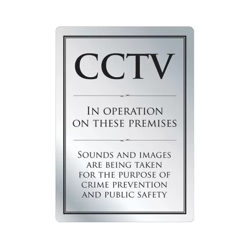 Mileta Silver Aluminium Rectangle Sign - CCTV In Operation Sounds & Images 21 x 29.7cm - pack size 1