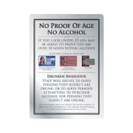 Mileta Silver Aluminium Rectangle Sign - Proof Of Age/Drunken Behaviour 21 x 29.7cm - pack size 1