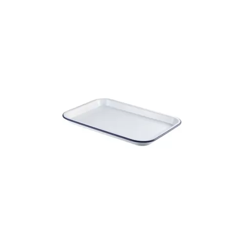 Enamel Tray White With Blue Rim 38.2 x 26.4 x 2.2cm - pack size 1