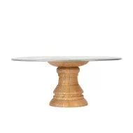 KitchenCraft Industrial Kitchen Galvinised Steel & Mango Wood Footed Cake Stand 21.5x9.8cm - pack size 1