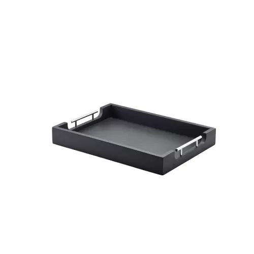 GenWare Solid Black Acacia Wood Rectangular Butlers Tray With Metal Handles 45x33cm - pack size 1