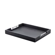 GenWare Solid Black Acacia Wood Rectangular Butlers Tray With Metal Handles 54.5x44cm - pack size 1