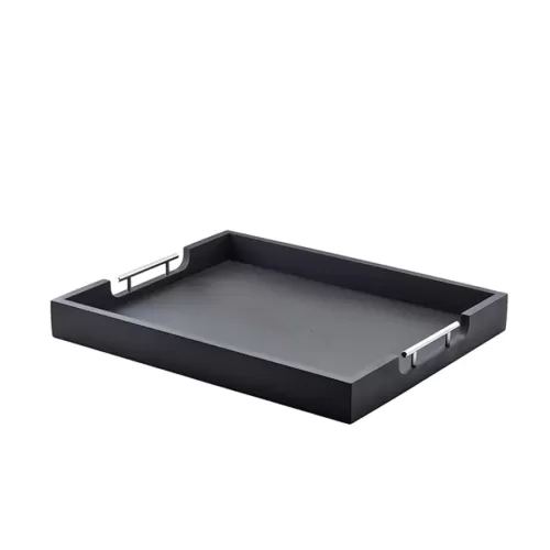 GenWare Solid Black Acacia Wood Rectangular Butlers Tray With Metal Handles 54.5x44cm - pack size 1