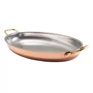 Genware Copper Plated Stainless Steel Handled Oval Dish 34x23cm - pack size 3