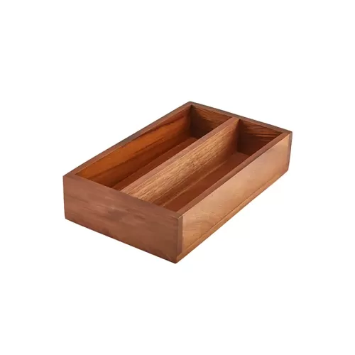 GenWare Acacia Wood 2 Compartment Rectangular Cutlery Tray 27.5x16.5x6cm - pack size 1