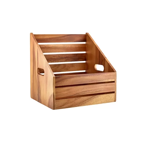 GenWare Acacia Wood 1/2 Gastronorm Angled Crate 32.5x26.5x32cm - pack size 1