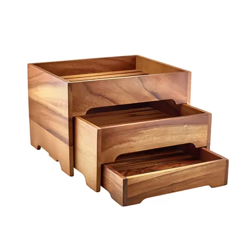 GenWare Acacia Wood 3 Tier 1/2 Gastronorm Display Stand 32.5x26.5x22cm - pack size 1