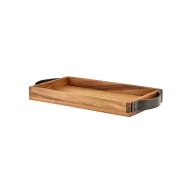 GenWare Acacia Wood Serving Tray with Metal Handles 32.5x17.5cm - pack size 1