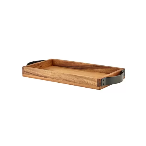 GenWare Acacia Wood Serving Tray with Metal Handles 32.5x17.5cm - pack size 1