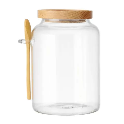 KitchenCraft Idilica Glass Storage Jar With Beechwood Lid And Bamboo Spoon 1200ml - pack size 1
