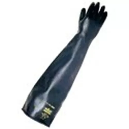 Pair Black Unlined Chemical Resistant Rubber Gloves 60cm (Large) - pack size 1