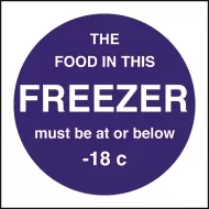 Mileta Kitchen Food Safety Sign Self Adhesive Vinyl 100 x 100mm - Food Temperature - Freezer - pack size 1
