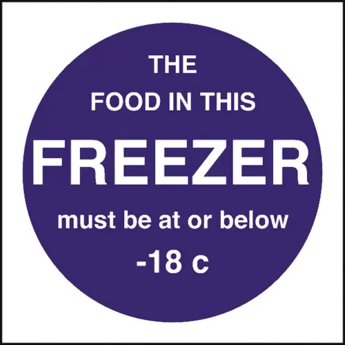 Mileta Kitchen Food Safety Sign Self Adhesive Vinyl 100 x 100mm - Food Temperature - Freezer - pack size 1