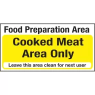 Mileta Kitchen Food Safety Sign Self Adhesive Vinyl 100 x 200mm - Cooked Meat Area Only - pack size 1