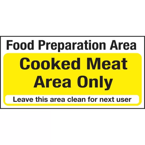 Mileta Kitchen Food Safety Sign Self Adhesive Vinyl 100 x 200mm - Cooked Meat Area Only - pack size 1