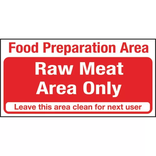 Mileta Kitchen Food Safety Sign Self Adhesive Vinyl 100 x 200mm - Raw Meat Area Only - pack size 1
