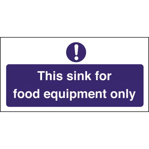 Mileta Kitchen Sink Safety Sign Self Adhesive Vinyl 100 x 200mm - Food Equipment Only - pack size 1