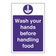 Mileta Kitchen Food Safety Sign Self Adhesive Vinyl 300 x 200mm - Wash Hands Before Handling Food - pack size 1
