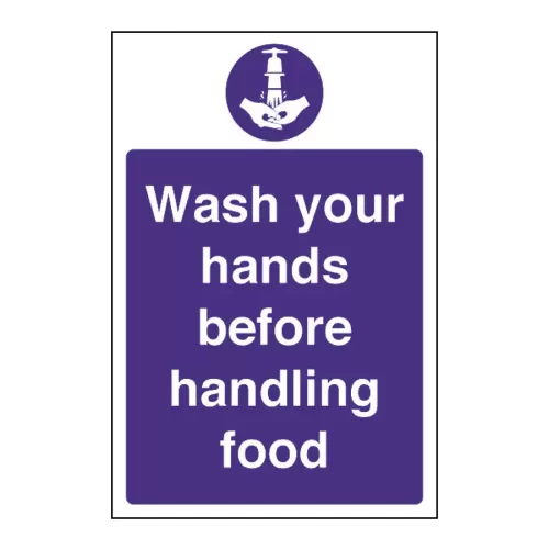 Mileta Kitchen Food Safety Sign Self Adhesive Vinyl 300 x 200mm - Wash Hands Before Handling Food - pack size 1