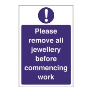 Mileta Kitchen Food Safety Sign Self Adhesive Vinyl 300 x 200mm - Remove Jewellery - pack size 1