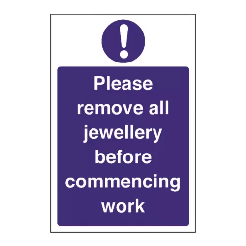 Mileta Kitchen Food Safety Sign Self Adhesive Vinyl 300 x 200mm - Remove Jewellery - pack size 1