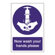 Mileta Kitchen Food Safety Sign Self Adhesive Vinyl 300 x 200mm - Now Wash Your Hands - pack size 1