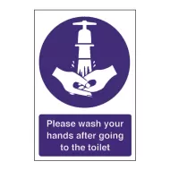 Mileta Kitchen Food Safety Sign Self Adhesive Vinyl 300 x 200mm - Wash Hands After Toilet - pack size 1