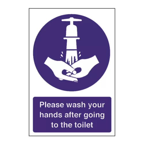 Mileta Kitchen Food Safety Sign Self Adhesive Vinyl 300 x 200mm - Wash Hands After Toilet - pack size 1