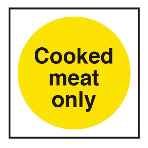 Mileta Kitchen Food Safety Sign - Cooked Meat Only Catering Vinyl Sticker - pack size 1