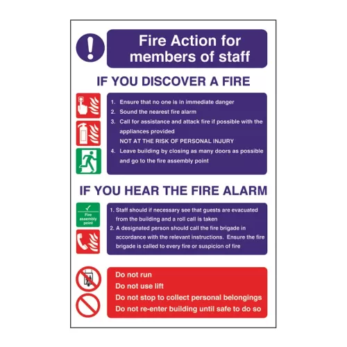 Mileta Safety Sign - Fire Action Staff Signs 20x30cm - pack size 1