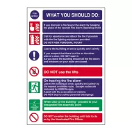 Mileta Safety Sign - Fire Instruction, What To Do Sign 20x30cm - pack size 1