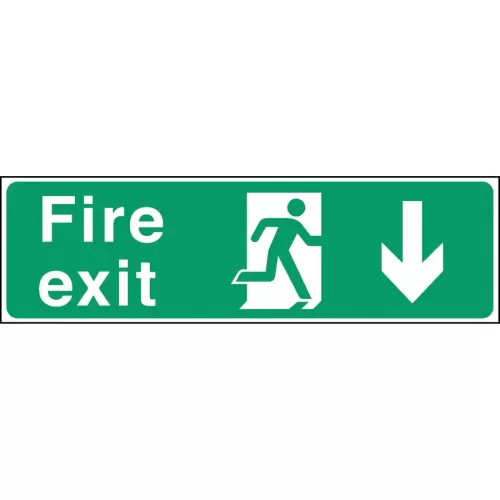 Mileta Safety Sign - Fire Exit Down Arrow 45x15cm - pack size 1