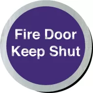 Mileta Safety Sign Rigid Silver Plastic - Fire Door Keep Shut 7.5cm Diameter - pack size 1