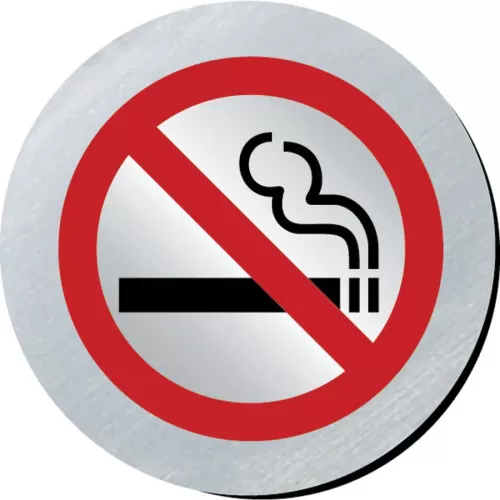 Mileta Safety Sign Rigid Silver Plastic - No Smoking Symbol 7.5cm Diameter - pack size 1