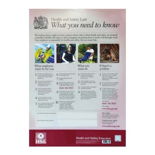Mileta Health & Safety Law Poster Encapsulated 32x42cm - pack size 1