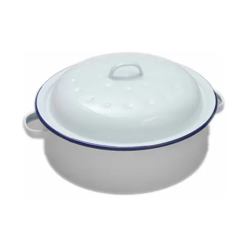 White Enamel Round Roaster With Lid 26 x 7cm - pack size 1