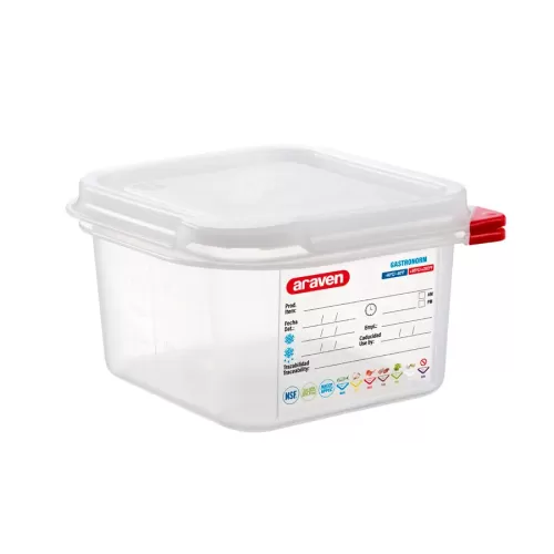 Araven Polypropylene Airtight Container Gastronorm 1/6 1.7ltr With ColourClips and Label - pack size 1